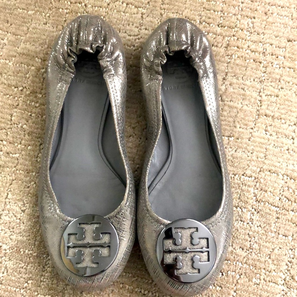 Silver Tory Burch ballet flats